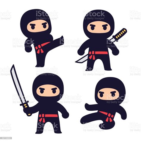 Cute Cartoon Ninja Set Stock Illustration Download Image Now Istock