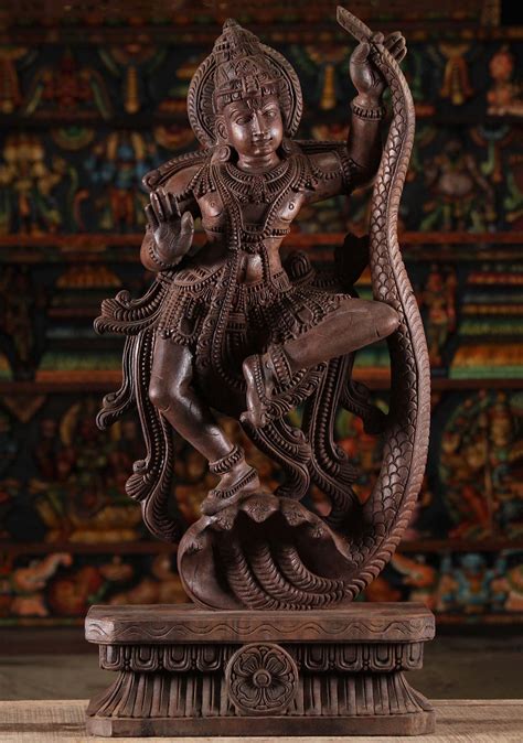 Sold Wood Krishna Dancing On Kaliya The Serpent 30 98w10c Hindu
