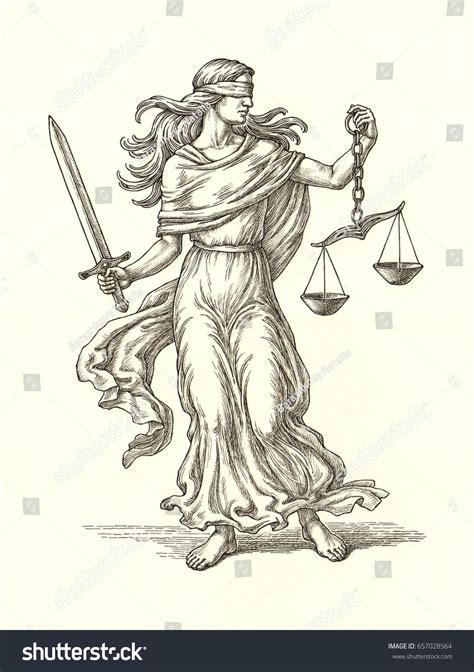 Original Ink And Pen Drawing Illustration The Allegory Of Justice