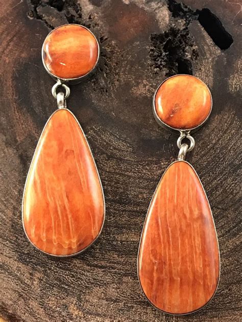 NAVAJO ORANGE SPINY OYSTER STERLING SIGNED EARRINGS EBay