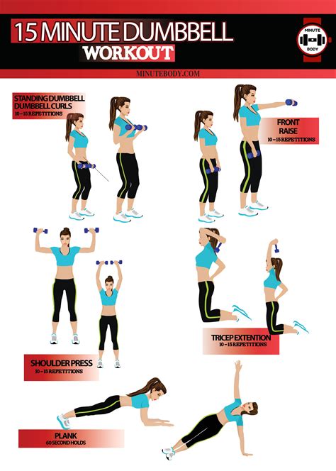 Infographic 15 Minute Workout Dumbbell 1 Standing Dumbbell Curls 2 Front Raise 3 Shoulder
