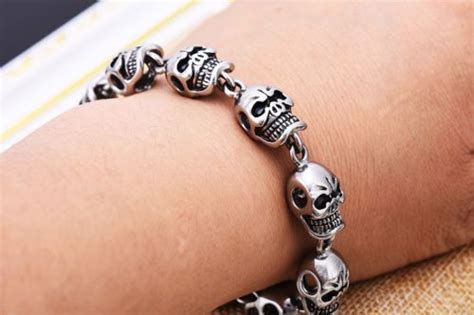 316l Stainless Steel Gothic Skull Skeleton Bracelet Wristband Punk Men