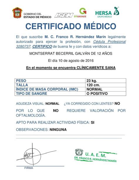 Certificado Medico Cruz Roja Formato Actualizado Julio 2023