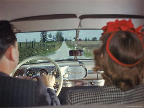 Couple Driving In Studebaker Down Country Road 1946 Photographic