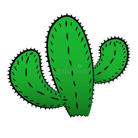 Vector Illustration Green Cactus With Needles Isolated On White
