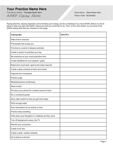 Adhd Coping Skills Worksheet Pdf Therapybypro