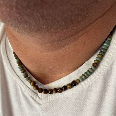 Turquoise Necklace For Men Beaded Necklace With Gemstones Etsy