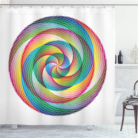 Rainbow Shower Curtain Artistic Spiral Rosette Pattern With Wavy