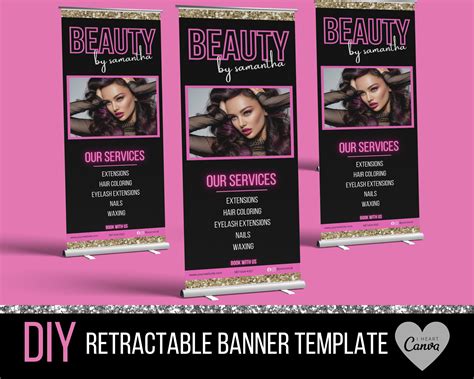 Retractable Banner Template Roll Up Banner Canva Beauty Etsy Uk