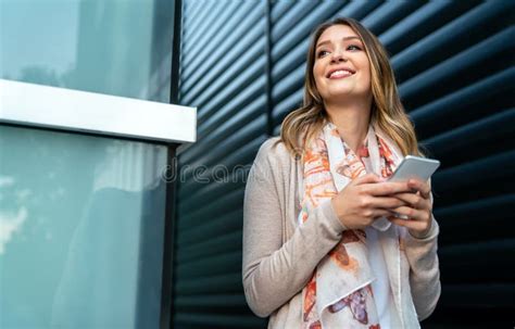 Beautiful Business Woman Using Mobile Phone Outdoors People