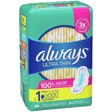 Always Ultra Thin Pads Size 1 Regular Absorbency Unscented with Wings ...