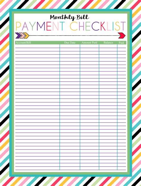 Free Printable Monthly Bill Pay Checklist Free Budget Printables Bill Payment Checklist