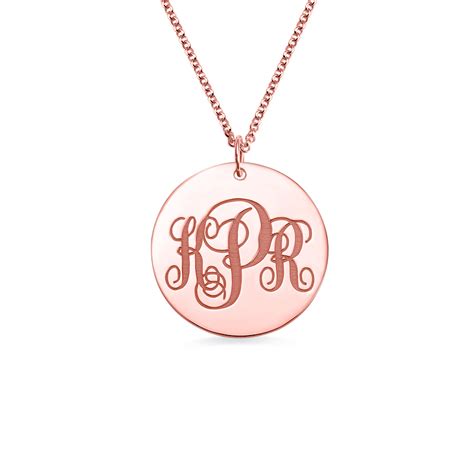 Rose Gold Disc Engraved Monogram Necklace