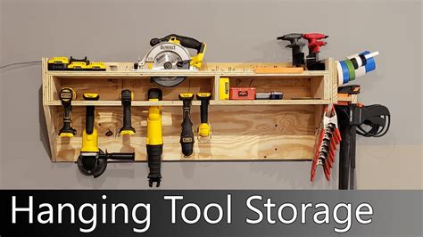 Hanging Power Tool Wall Storage Unit With Clamp Space And Shelves