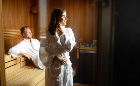 Couple Relaxing Resting And Sweating In Sauna Stock Image Image Of Girl Recreation 160022561