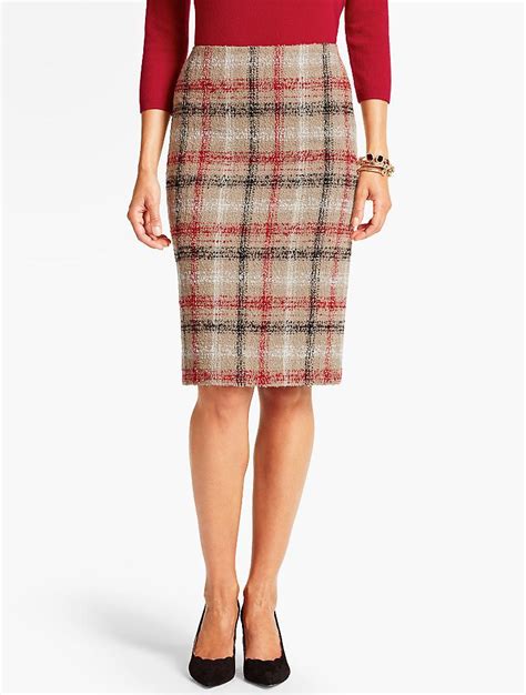 Talbots Suede Plaid Boucle Pencil Skirt Lyst