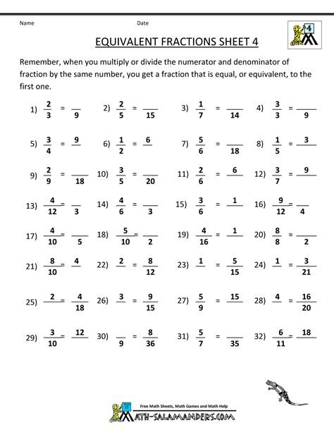 The answer worksheets will show the progression on how to solve the problems. Equivalent Fractions Worksheet