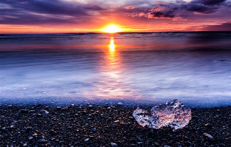 Wallpaper Ice Winter Sea The Sky The Sun Clouds Sunset Nature