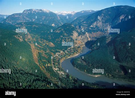 Aerial Of Yale And The Fraser River British Columbia Canada Stock