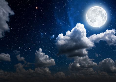 Moon And Stars Night Sky With Clouds