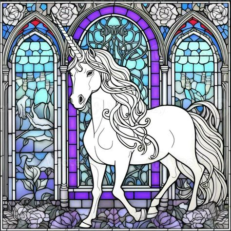 Stained Glass Unicorn Coloring Pages 26957941 Stock Photo At Vecteezy