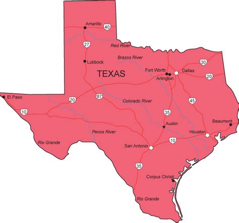 A Map Of Texas Showing The Major Cities