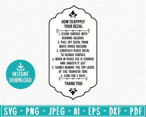 How To Apply Decal Svg Apply Decal Svg Decal Care Card Etsy
