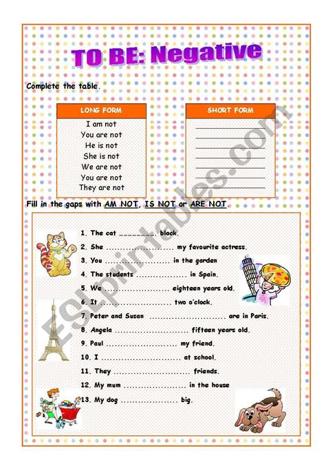 Negative Verb To Be Worksheets