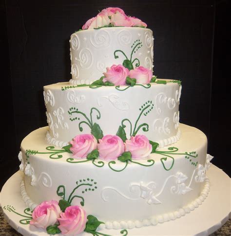 Pink And White Roses And Green Vines On Our 3 Tier Buttercream Iced Cake Cool Wedding Cakes