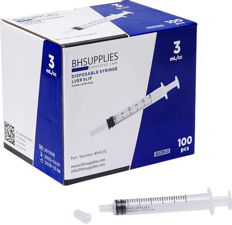 Amazon Com Bh Supplies Ml Luer Slip Tip Syringe With Covers No Needle Sterile