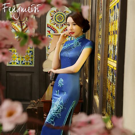 fengmeisi women cheongsam long qipao chinese traditional sheath dress oriental spring dresses