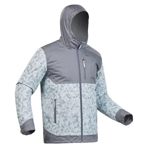 Mens Waterproof Winter Hiking Jacket Sh100 X Warm 10°c Grey Camo