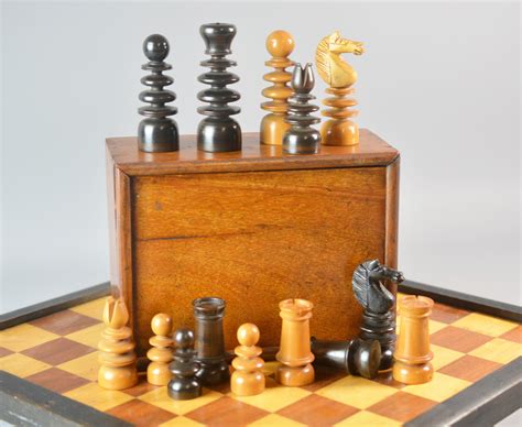 Ref1910 English Chessmen Board And Box Antique Chess Shop