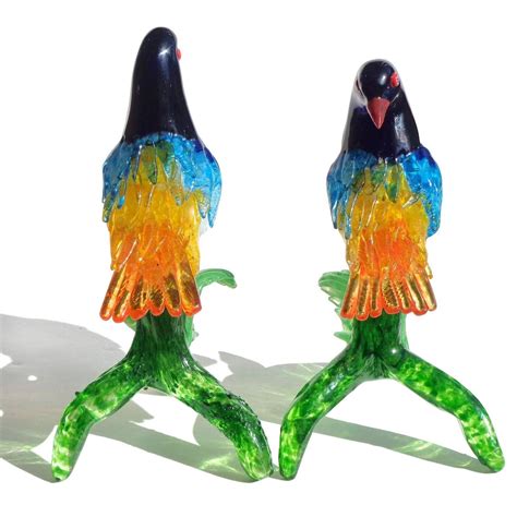 Murano Gold Flecks Applied Feather Italian Art Glass Bird Sculptures For Sale At 1stdibs