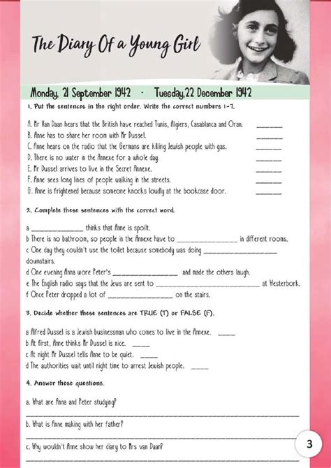 Diary Of Anne Frank Worksheets Anne Frank Character Trait Worksheets