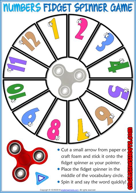 Numbers Esl Printable Fidget Spinner Game For Kids