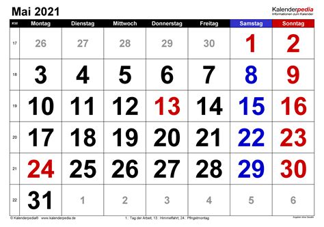 Download template kalender 2021 gratis format cdr, pdf, psd dan png. Kalender Mai 2021 als Word-Vorlagen