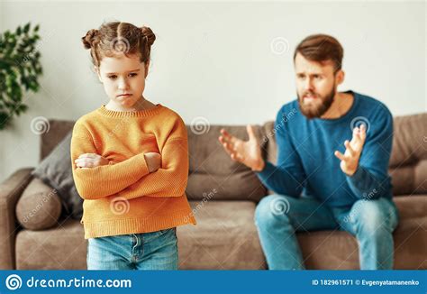 Strict Father Scolding Displeased Daughter Stock Image Image Of