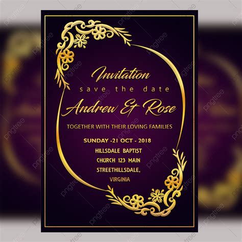Purple Wedding Invitation Card Template Psd File With