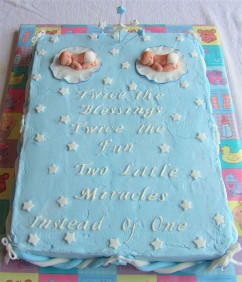 Baby showers are special occasions as friends and relatives gather to wish a new mother or new parents the best as they start to take on one of the cake is eaten, presents are given and wonderful baby shower wishes and congratulations are passed on. Twin Boys Baby Shower Cake - CakeCentral.com