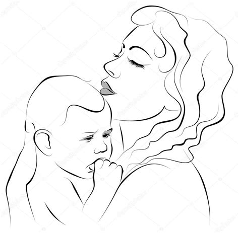 Joven Madre Abrazando A Su Bebé Con Cuidado Y Amor Vector De Stock Por