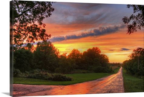 Colorful Summer Sunset On Country Road Wall Art Canvas