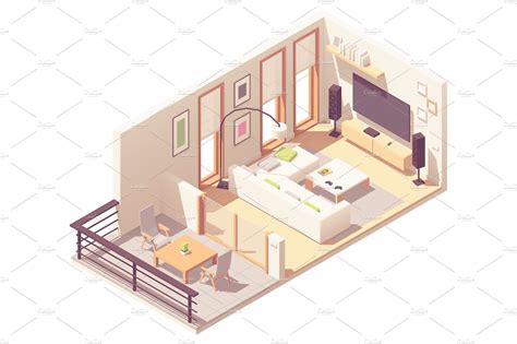 Vector Isometric Living Room ~ Illustrations ~ Creative Market