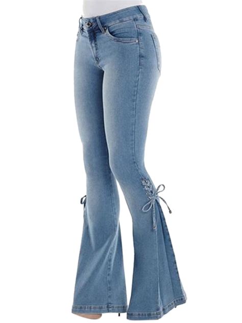 Bellella Women High Waist Flare Bell Bottom Denim Jeans Pants Solid