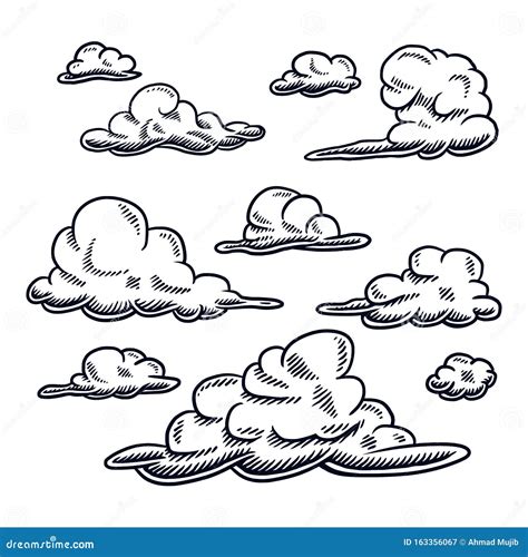 Set Vector Drawing Of Cloud Isolated On A White Stock Vector
