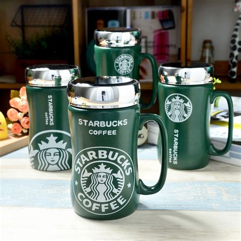 Classic Green Starbucks Mirror Ceramic Cup Crystal Cover Creative