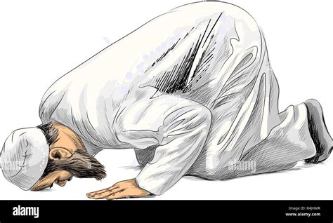 Muslim Man Praying Hand Drawn Sketch Illustration Of Paints Stock