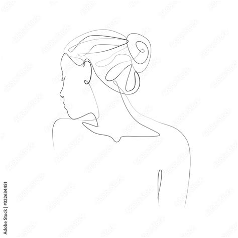 Young Woman Turning Away Face One Line Drawing On White Isolated Background Vector Illustration