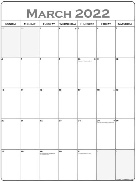 Print Calendar March 2022 Calendar Template 2022