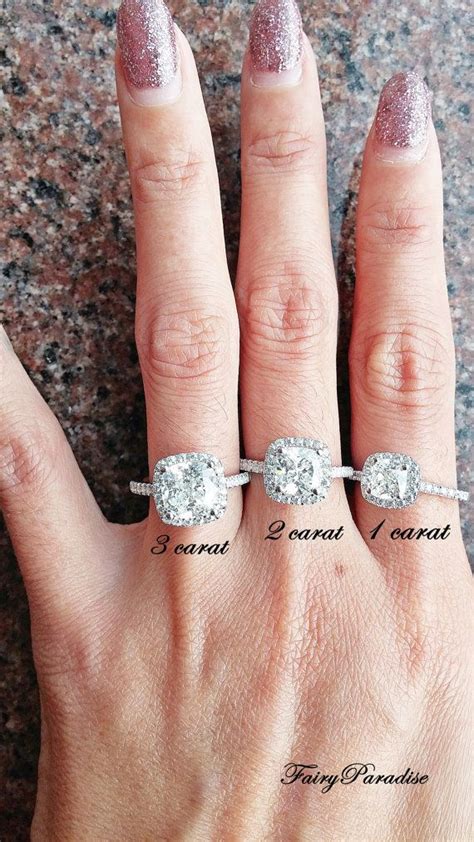 Carats Square Cushion Halo Engagement Ring Set In Sterling Etsy